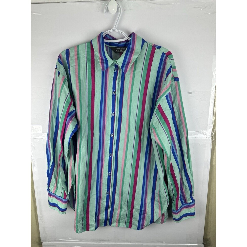 Primark Women's Striped Button Down Shirt Sz M Multicolor Long Sleeve